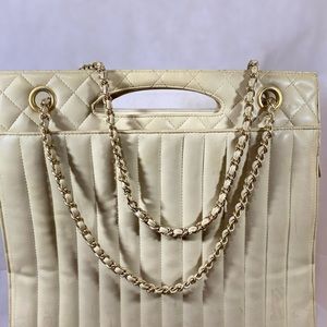 Cream Chained leather tote bag
